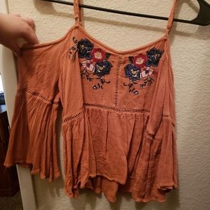 Embroidered Cold Shoulder Top